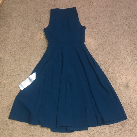 Dress The Population Catalina Fit & Flare Skater V-Neck Dress Peacock Blue Small - Picture 7 of 11